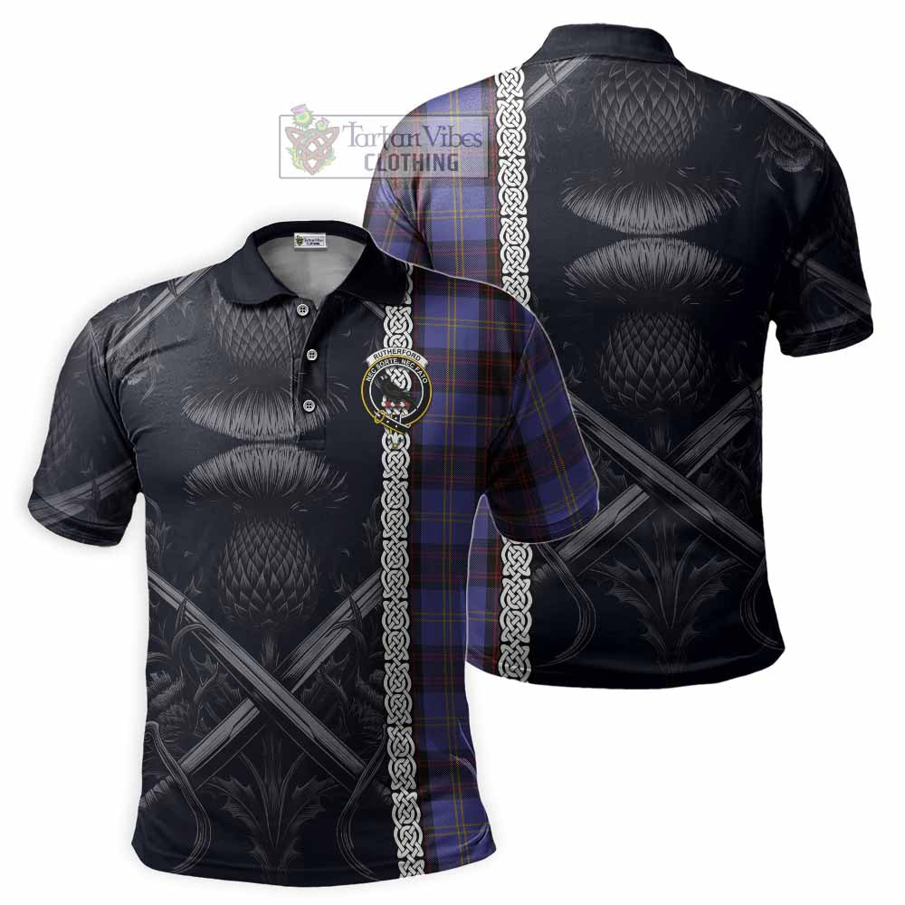 Tartan Vibes Clothing Rutherford Tartan Polo Shirt with Family Crest Cross Sword Thistle Celtic Vibes