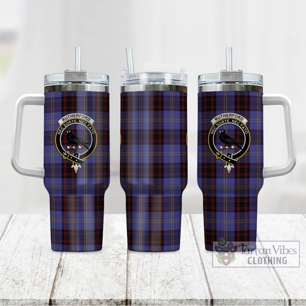 Tartan Vibes Clothing Rutherford Tartan and Family Crest Tumbler with Handle