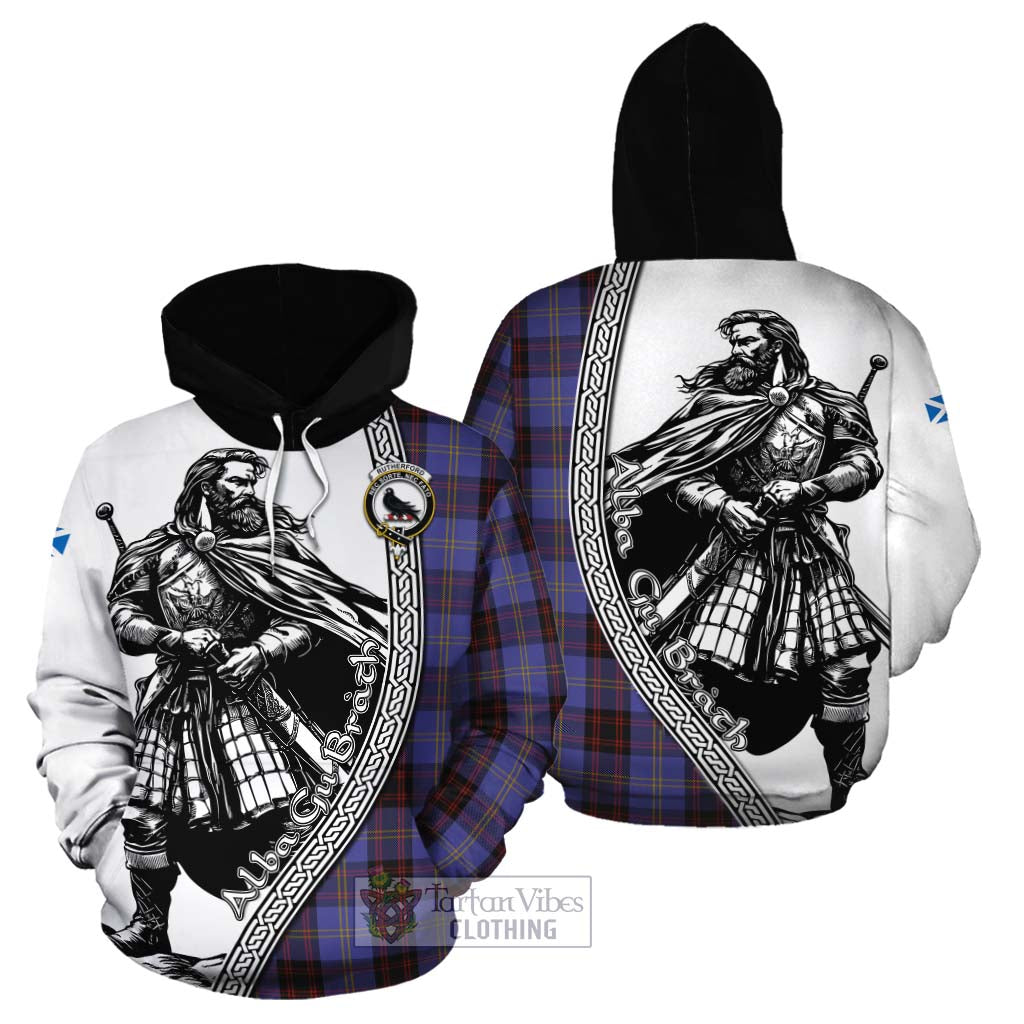 Rutherford Tartan Clan Crest Cotton Hoodie with Highlander Warrior Celtic Style Zip Hoodie - Tartan Vibes Clothing