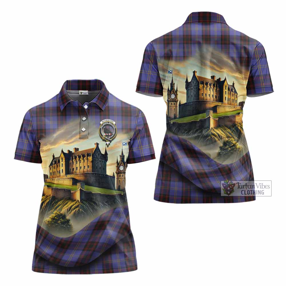 Tartan Vibes Clothing Rutherford Tartan Family Crest Women's Polo Shirt with Scottish Ancient Castle Stype