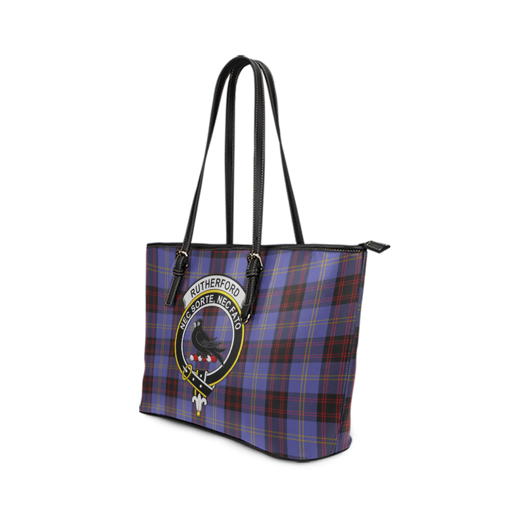 Rutherford Tartan Leather Tote Bag with Family Crest - Tartan Vibes Clothing