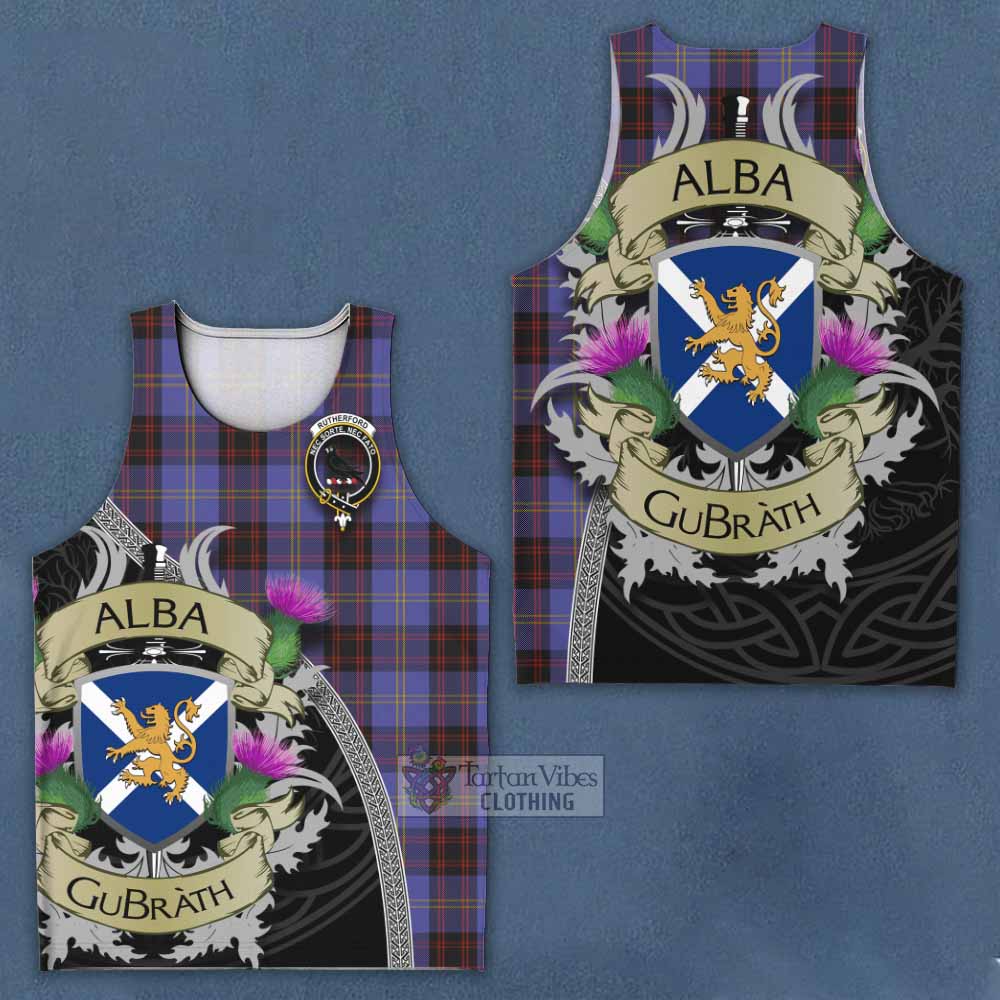 Tartan Vibes Clothing Rutherford Tartan Family Crest Men's Tank Top Lion Rampant Royal Thistle Shield Celtic Inspired