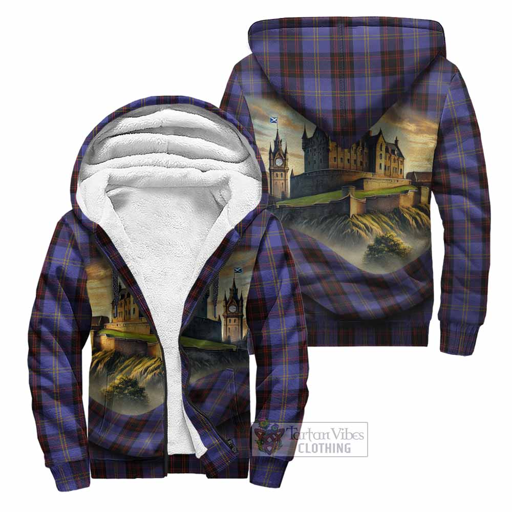 Tartan Vibes Clothing Rutherford Tartan Family Crest Sherpa Hoodie with Scottish Ancient Castle Style