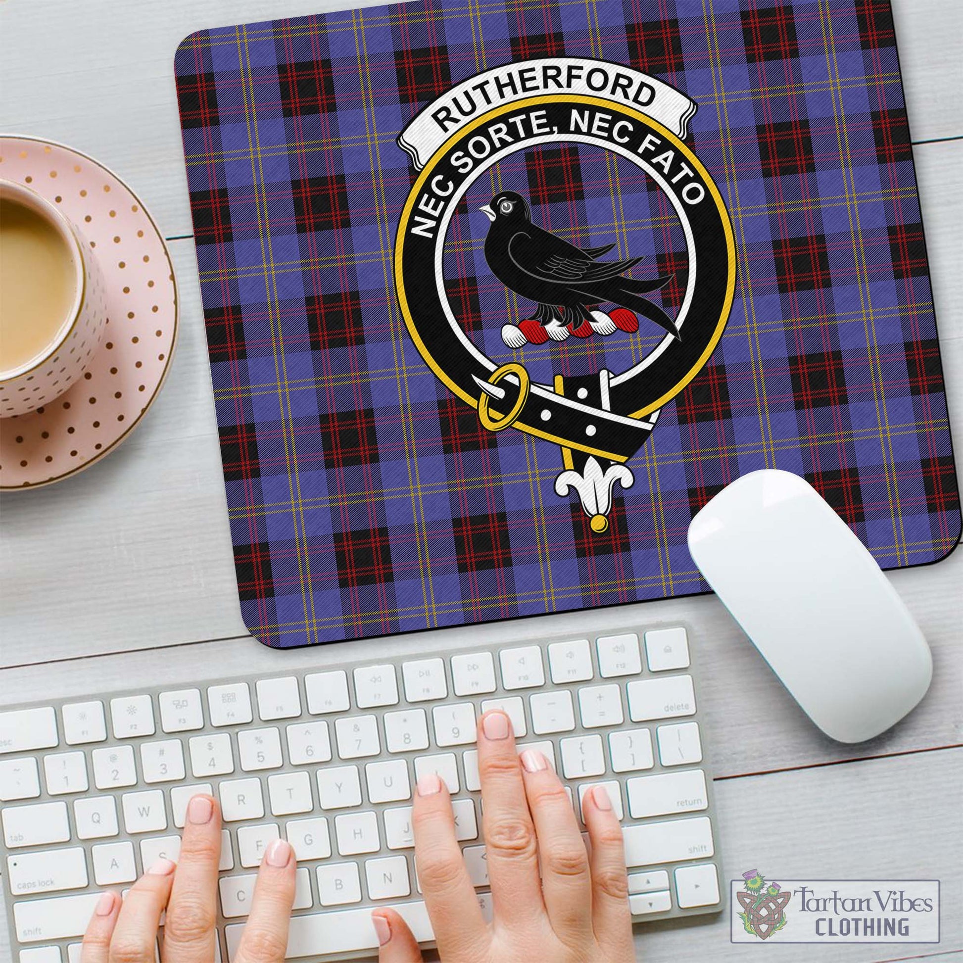 Tartan Vibes Clothing Rutherford Tartan Mouse Pad with Family Crest