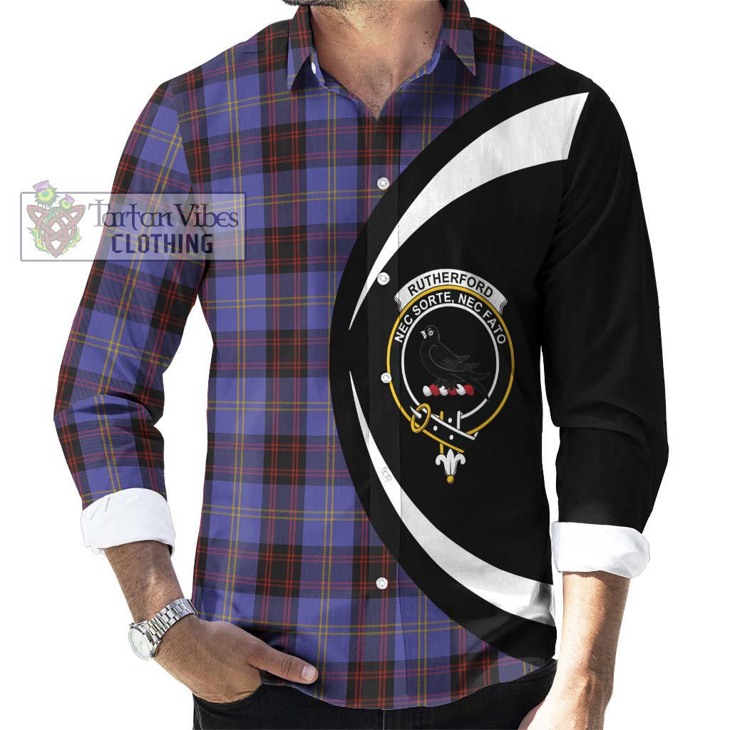 Rutherford Tartan Long Sleeve Button Up with Family Crest Circle Style - Tartan Vibes Clothing