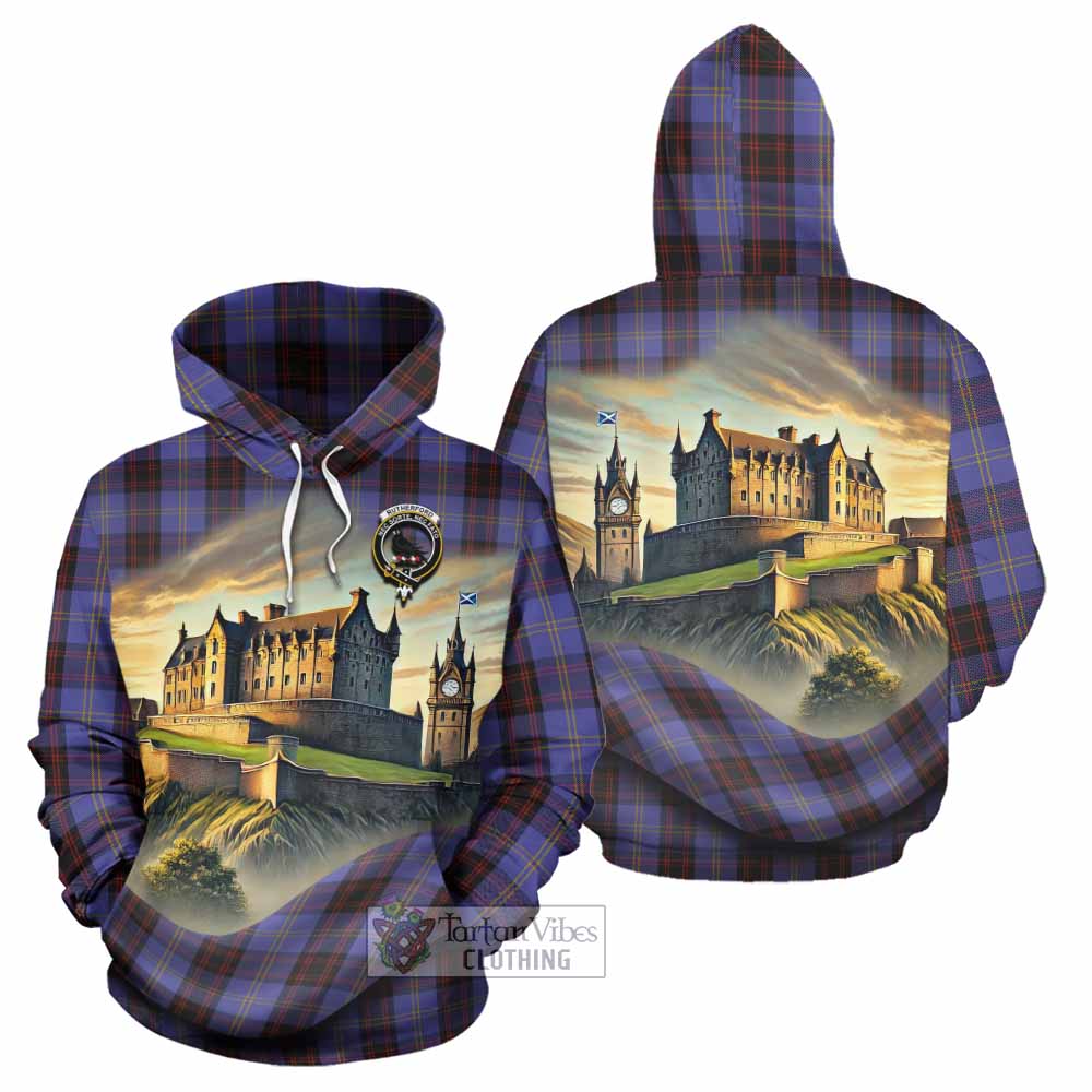 Tartan Vibes Clothing Rutherford Tartan Family Crest Hoodie with Scottish Ancient Castle Style