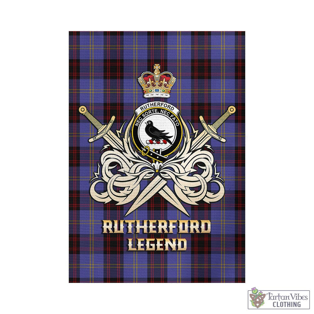 Tartan Vibes Clothing Rutherford Tartan Flag with Clan Crest and the Golden Sword of Courageous Legacy