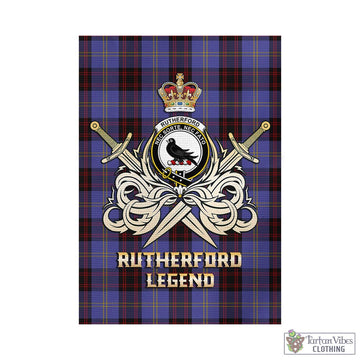 Rutherford Tartan Garden Flag with Clan Crest and the Golden Sword of Courageous Legacy