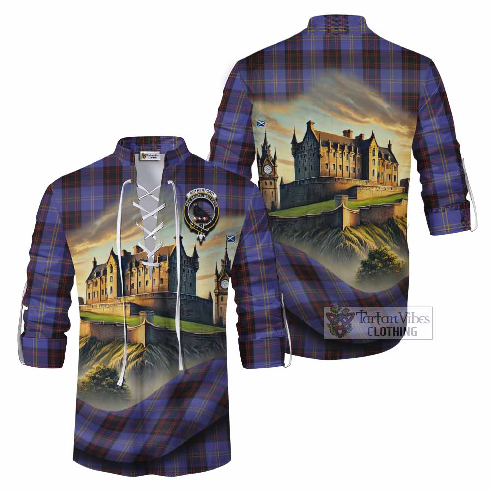 Tartan Vibes Clothing Rutherford Tartan Family Crest Ghillie Kilt Shirt with Scottish Ancient Castle Style