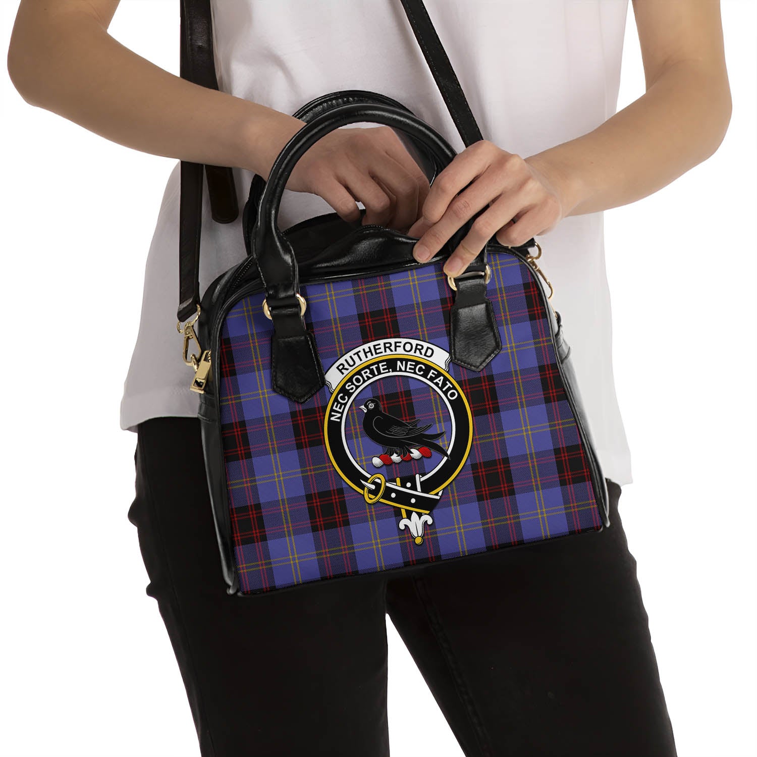 Rutherford Tartan Shoulder Handbags with Family Crest - Tartanvibesclothing