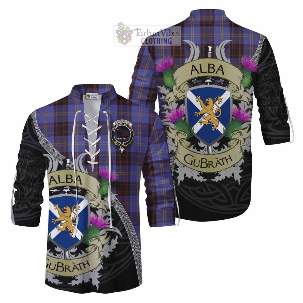 Tartan Vibes Clothing Rutherford Tartan Family Crest Ghillie Kilt Shirt Lion Rampant Royal Thistle Shield Celtic Inspired