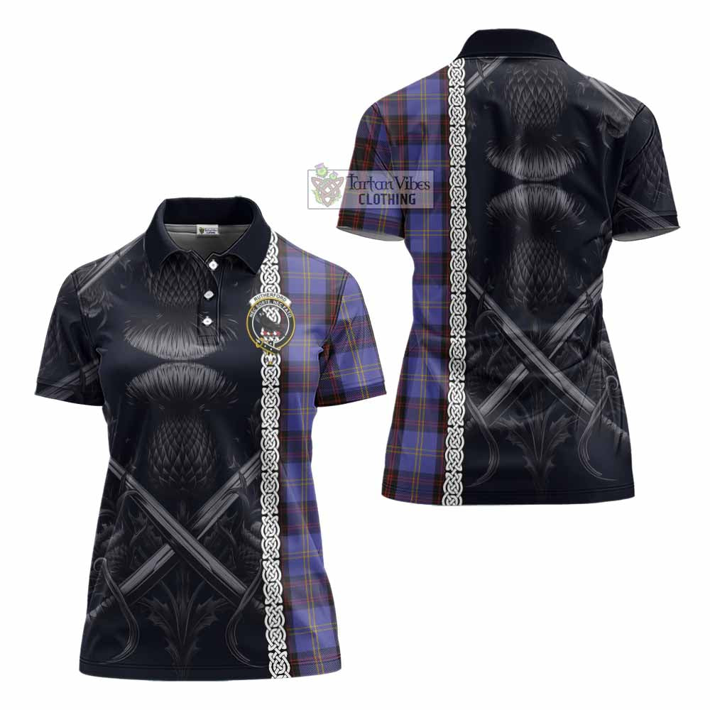 Tartan Vibes Clothing Rutherford Tartan Women's Polo Shirt with Family Crest Cross Sword Thistle Celtic Vibes
