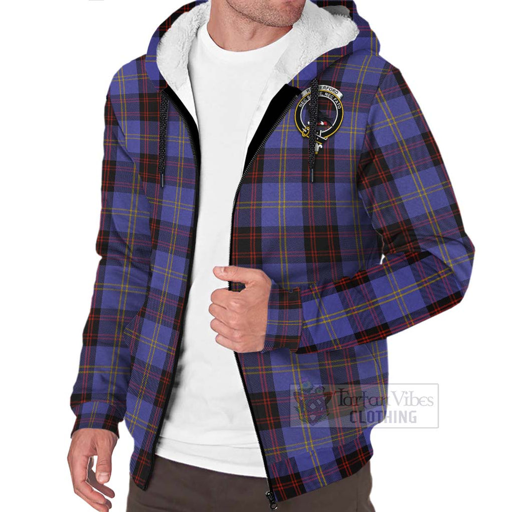 Tartan Vibes Clothing Rutherford Tartan Sherpa Hoodie with Family Crest Celtic Skull Style