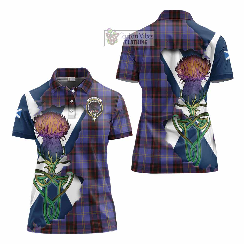 Tartan Vibes Clothing Rutherford Tartan Family Crest Women's Polo Shirt Scottish Thistle Celtic Inspired