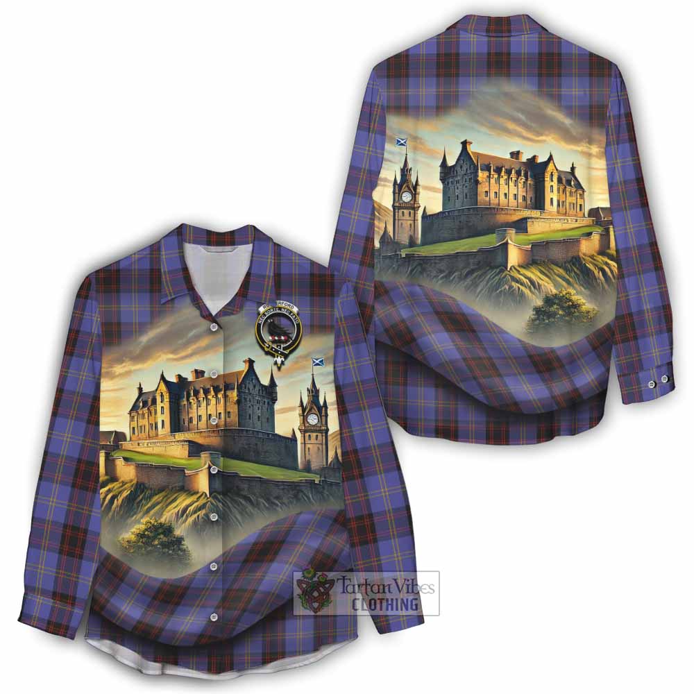 Tartan Vibes Clothing Rutherford Tartan Family Crest Women's Casual Shirt with Scottish Ancient Castle Style