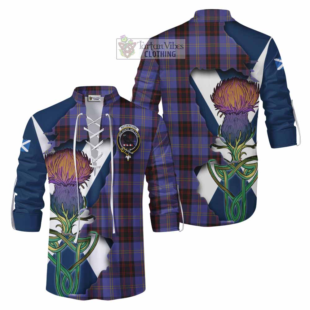 Tartan Vibes Clothing Rutherford Tartan Family Crest Ghillie Kilt Shirt Scottish Thistle Celtic Inspired