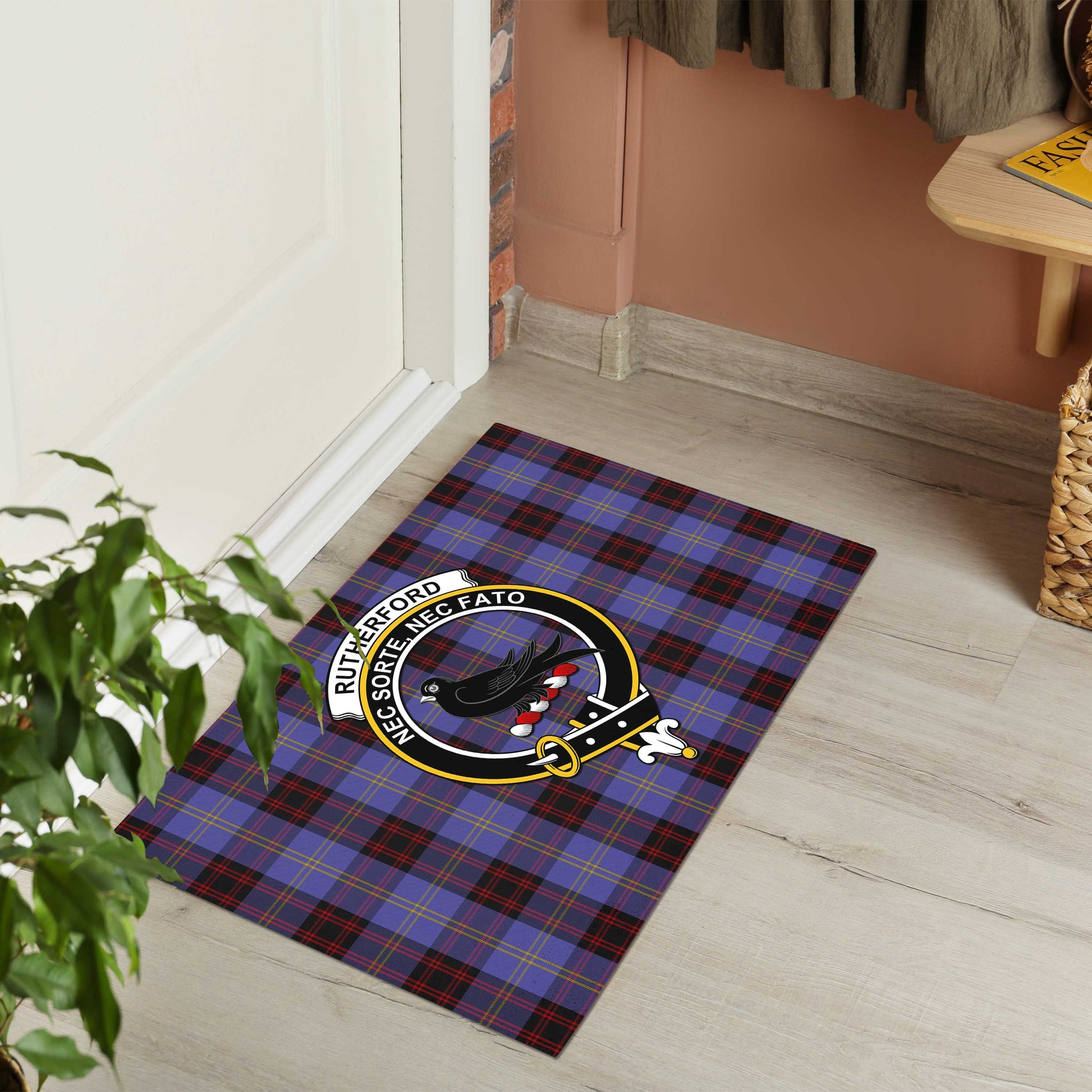 Rutherford Tartan Door Mat with Family Crest - Tartanvibesclothing Shop