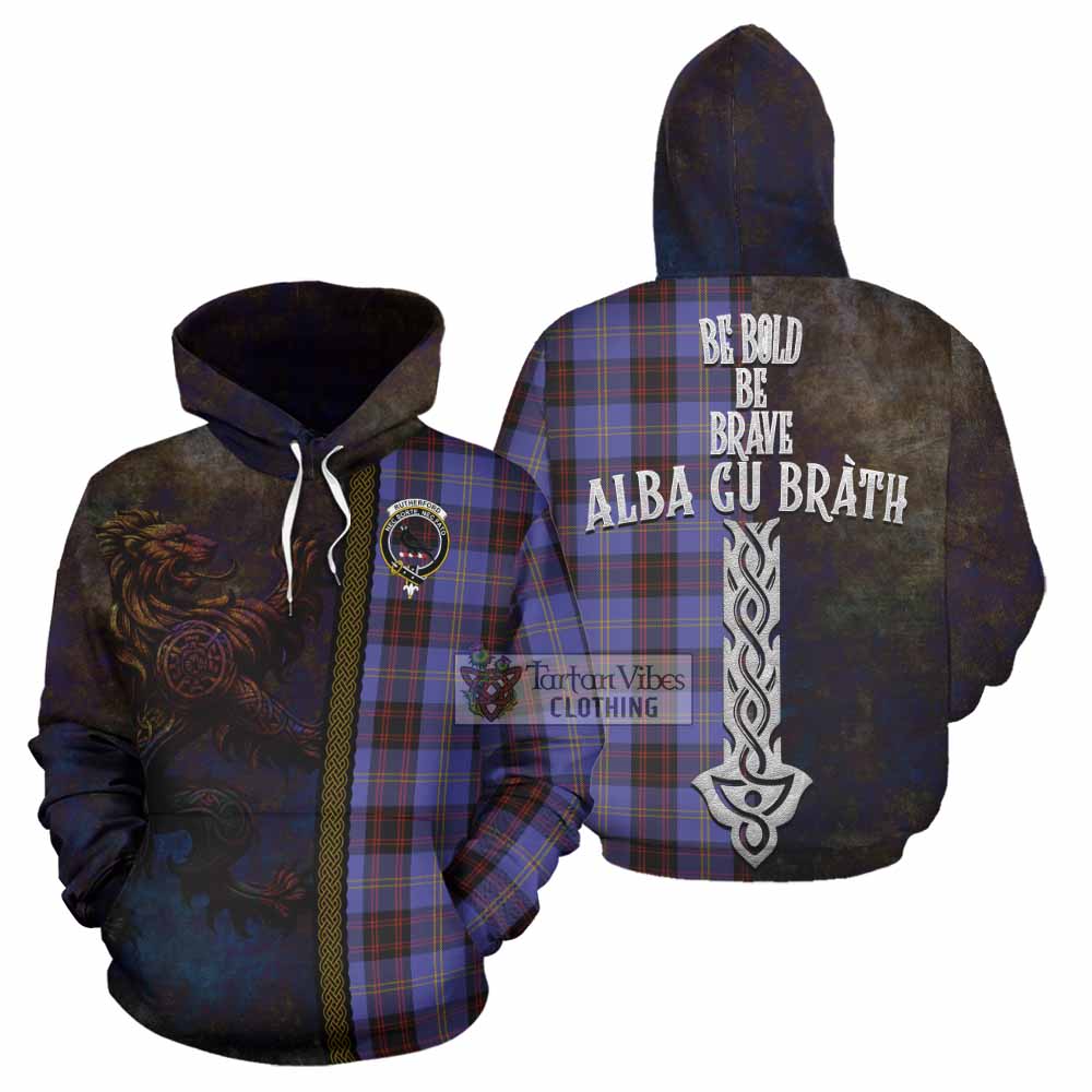 Tartan Vibes Clothing Rutherford Tartan Family Crest Hoodie Alba Gu Brath Be Brave Lion Ancient Style