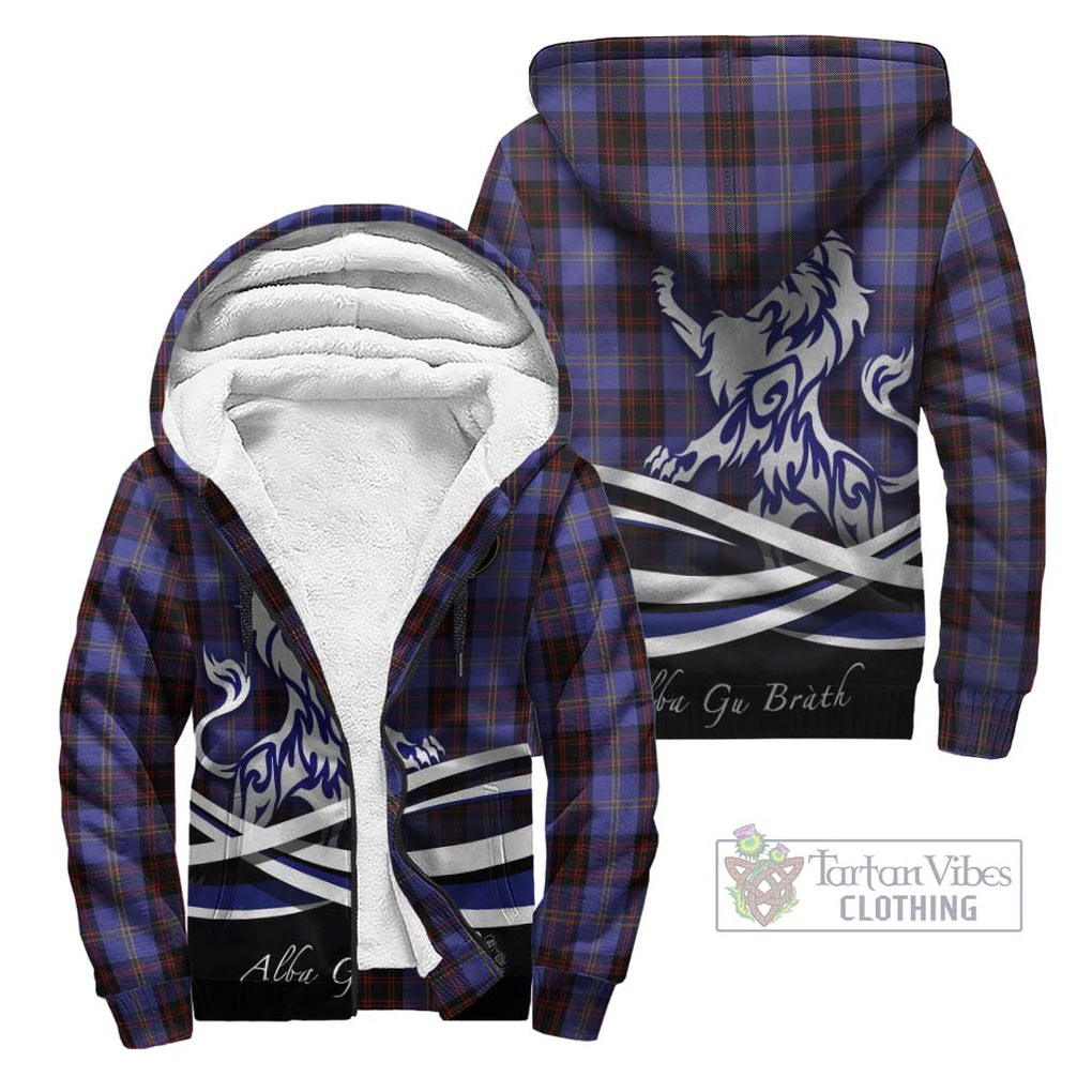 Rutherford Tartan Sherpa Hoodie with Alba Gu Brath Regal Lion Emblem Unisex - Tartanvibesclothing Shop