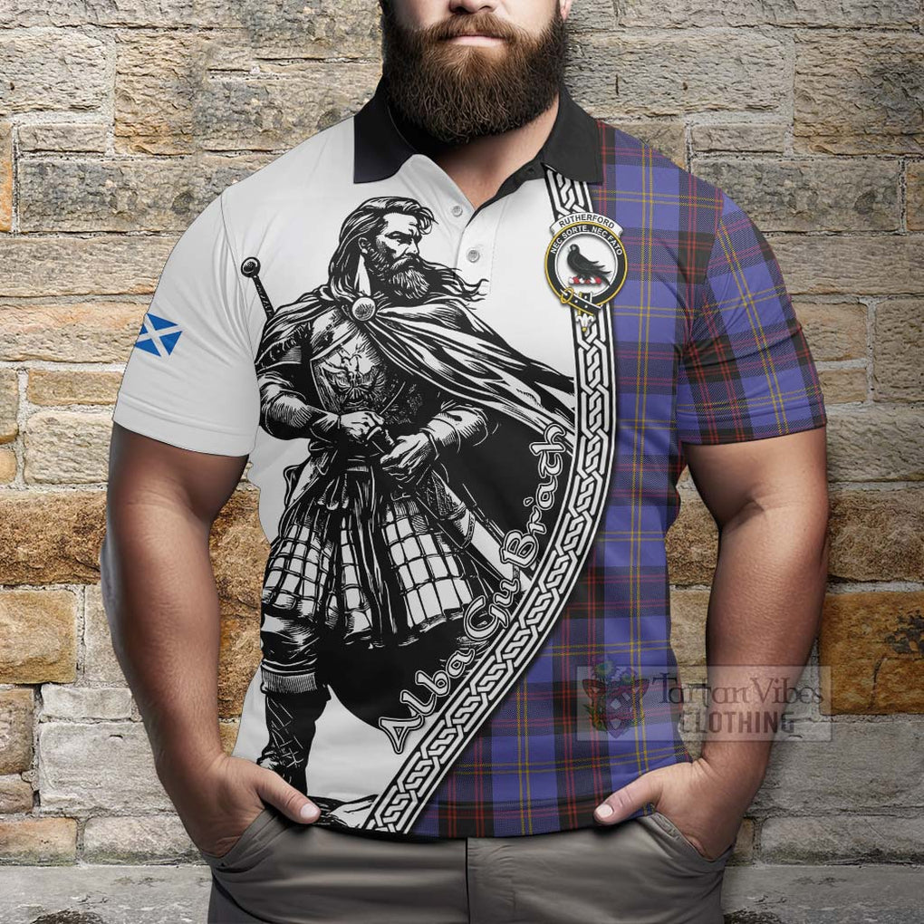 Tartan Vibes Clothing Rutherford Tartan Clan Crest Polo Shirt with Highlander Warrior Celtic Style
