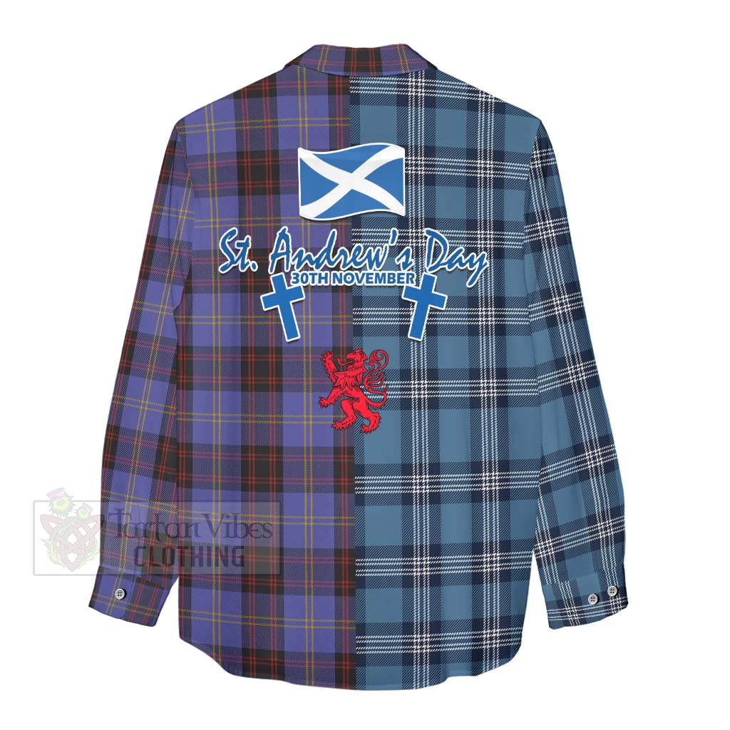 Tartan Vibes Clothing Rutherford Tartan Women's Casual Shirt Happy St. Andrew's Day Half Tartan Style