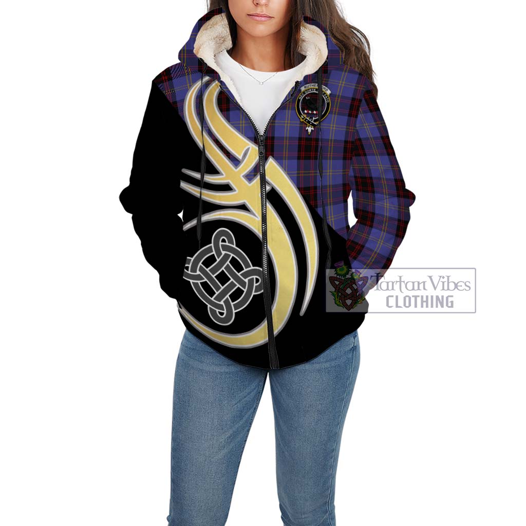 Rutherford Tartan Sherpa Hoodie with Family Crest and Celtic Symbol Style Unisex - Tartan Vibes Clothing
