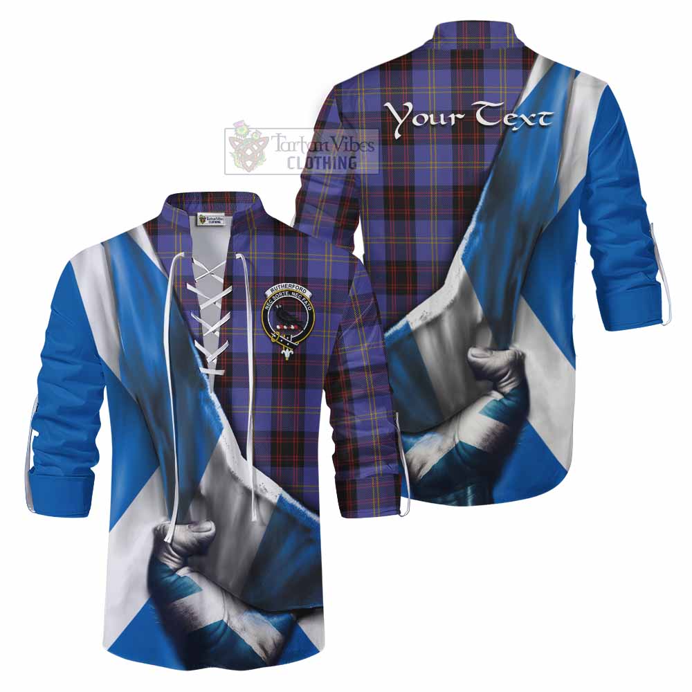 Tartan Vibes Clothing Rutherford Tartan Ghillie Kilt Shirt with Family Crest Scotland Patriotic Style