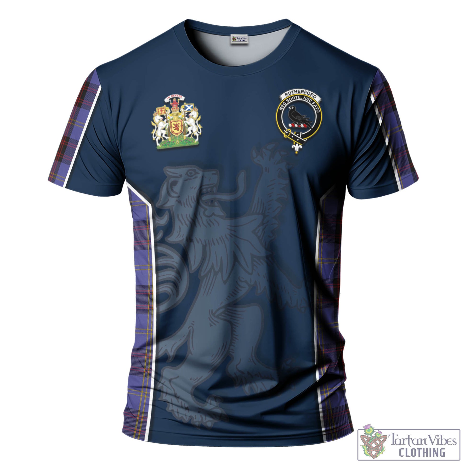 Tartan Vibes Clothing Rutherford Tartan T-Shirt with Family Crest and Lion Rampant Vibes Sport Style