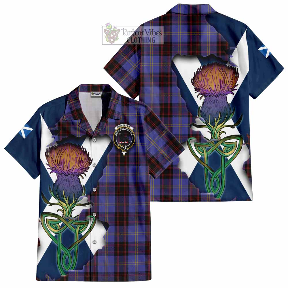 Rutherford Tartan Family Crest Hawaiian Shirt Scottish Thistle Celtic Inspired - Tartan Vibes Clothing