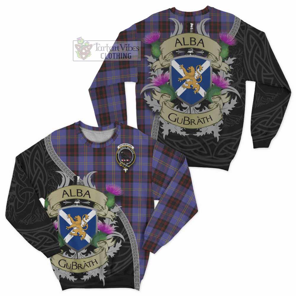 Tartan Vibes Clothing Rutherford Tartan Family Crest Sweatshirt Lion Rampant Royal Thistle Shield Celtic Inspired