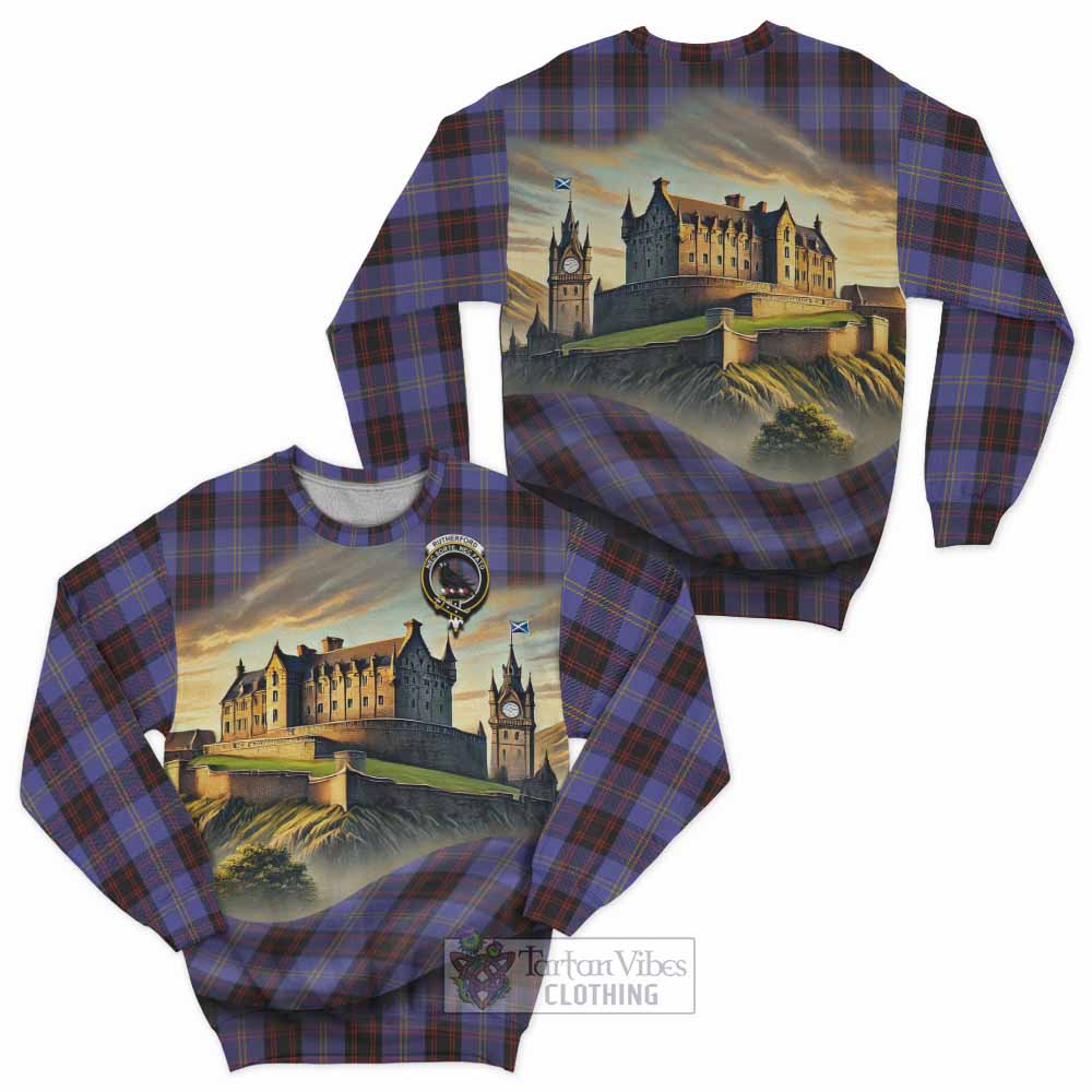 Tartan Vibes Clothing Rutherford Tartan Family Crest Sweatshirt with Scottish Ancient Castle Style