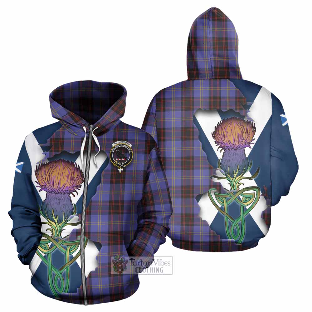 Tartan Vibes Clothing Rutherford Tartan Family Crest Hoodie Scottish Thistle Celtic Inspired