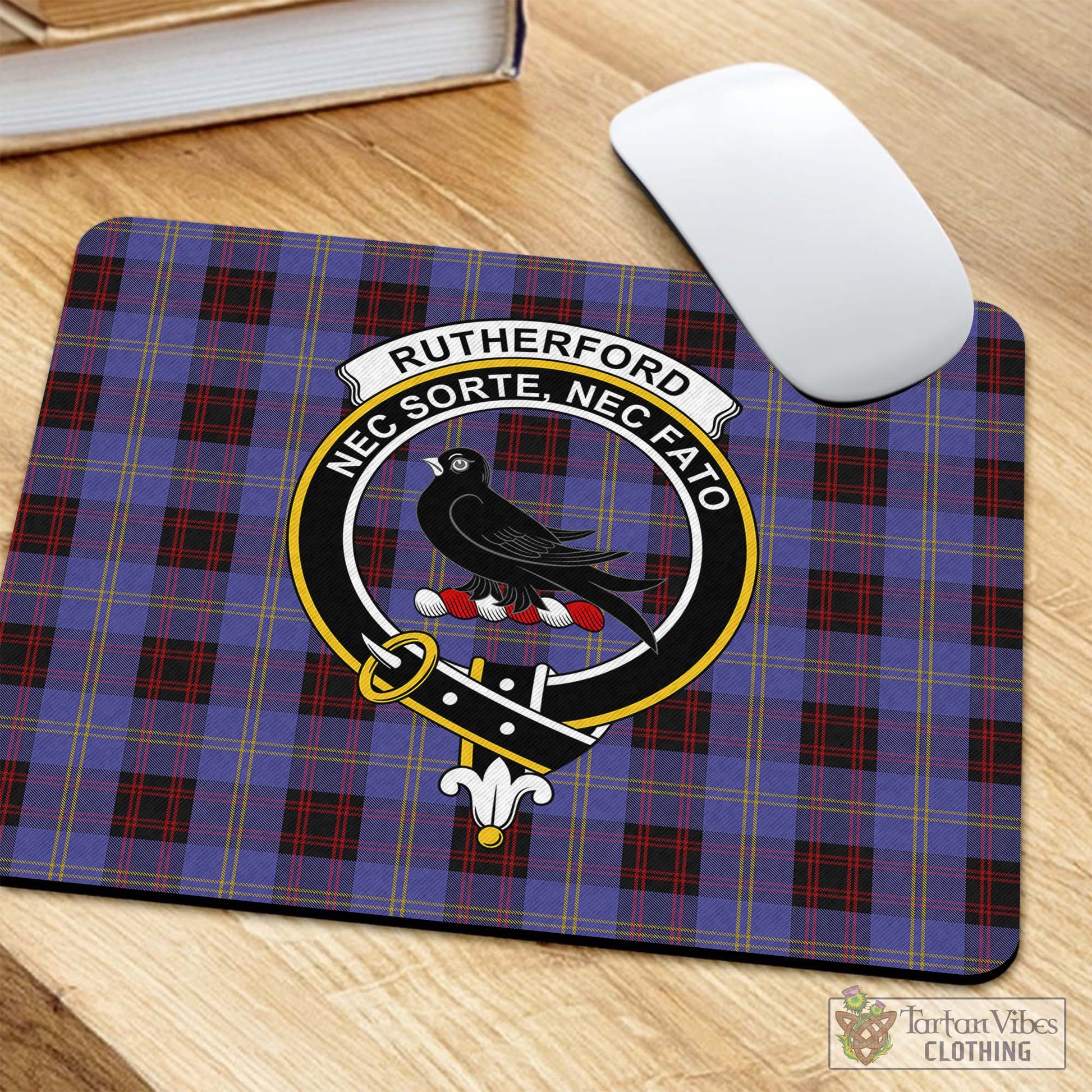 Tartan Vibes Clothing Rutherford Tartan Mouse Pad with Family Crest