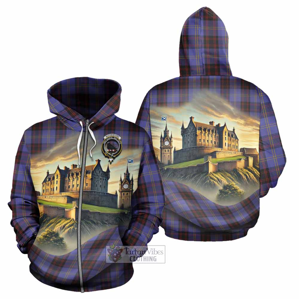 Tartan Vibes Clothing Rutherford Tartan Family Crest Hoodie with Scottish Ancient Castle Style
