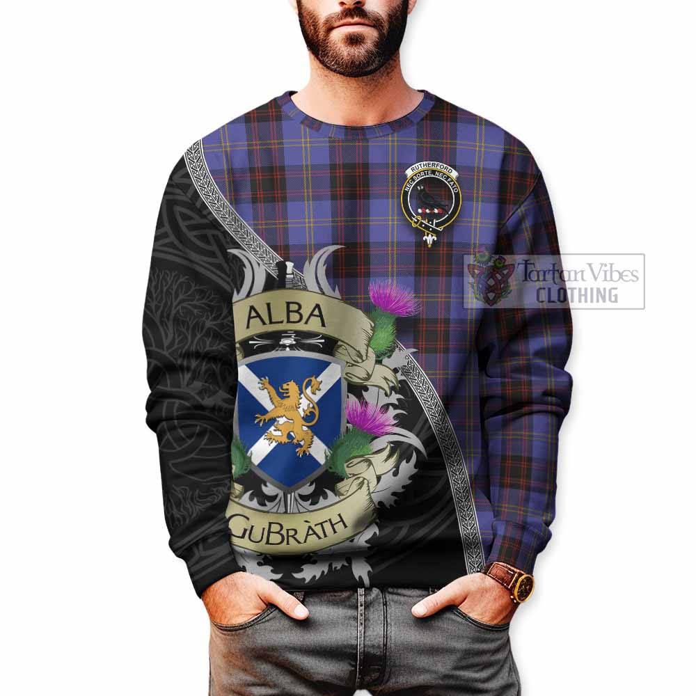Tartan Vibes Clothing Rutherford Tartan Family Crest Sweatshirt Lion Rampant Royal Thistle Shield Celtic Inspired