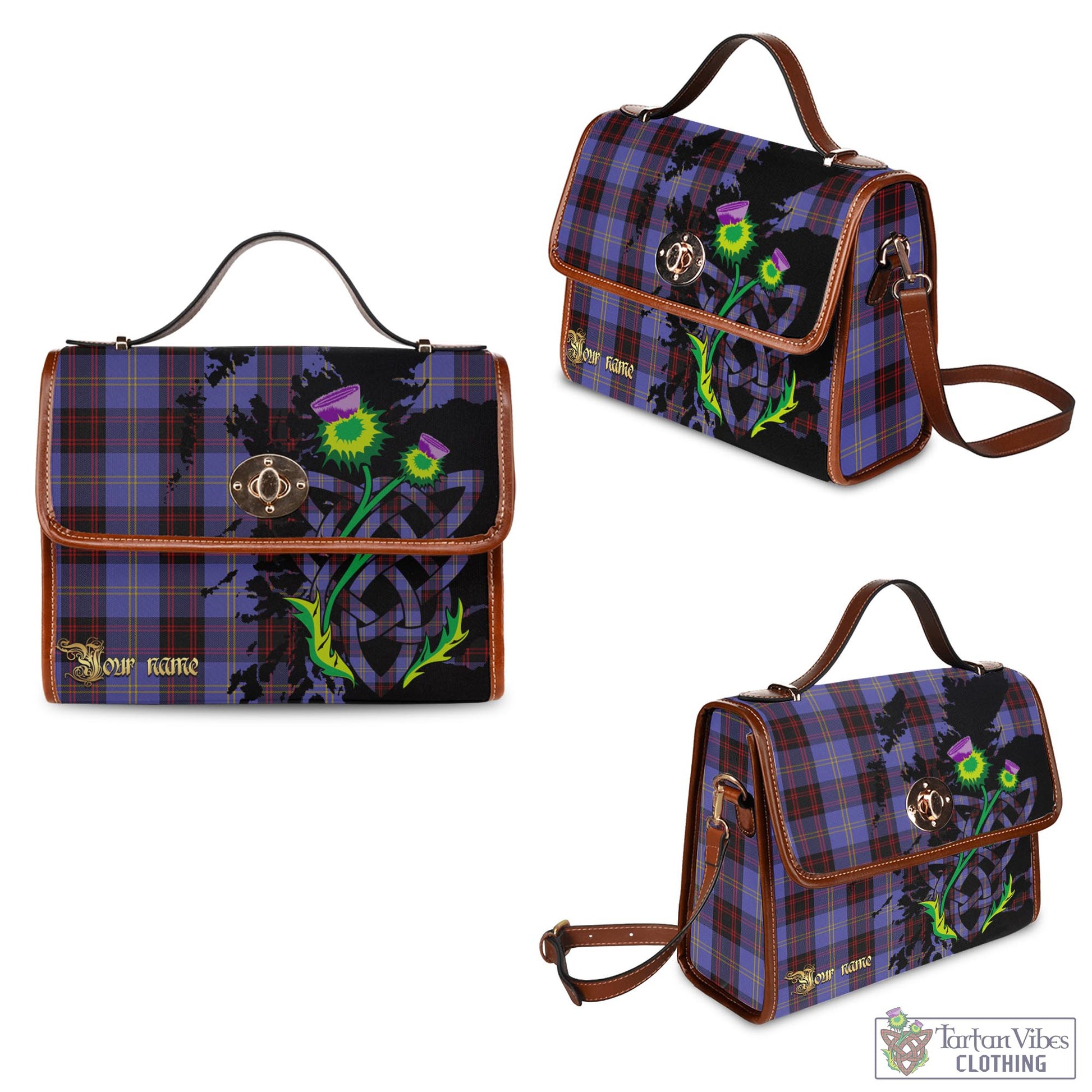 Tartan Vibes Clothing Rutherford Tartan Waterproof Canvas Bag with Scotland Map and Thistle Celtic Accents