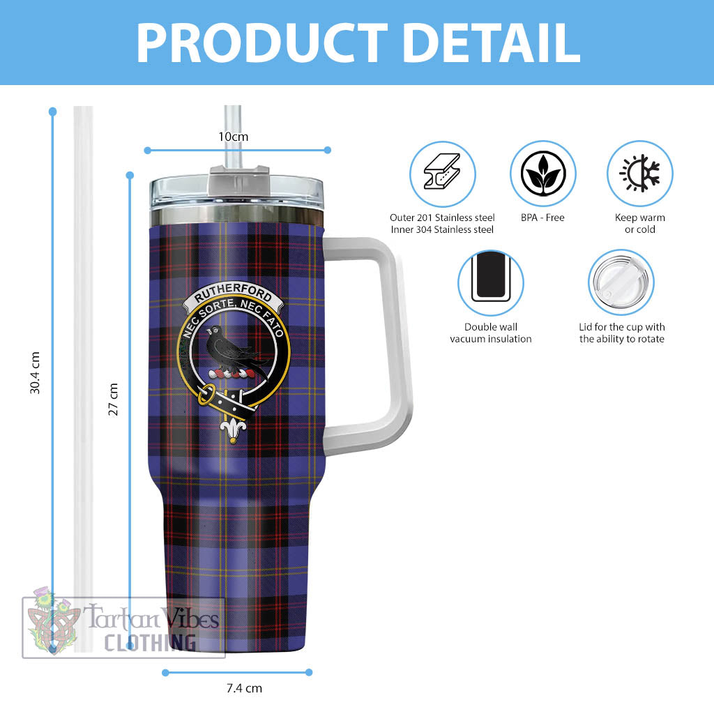 Tartan Vibes Clothing Rutherford Tartan and Family Crest Tumbler with Handle