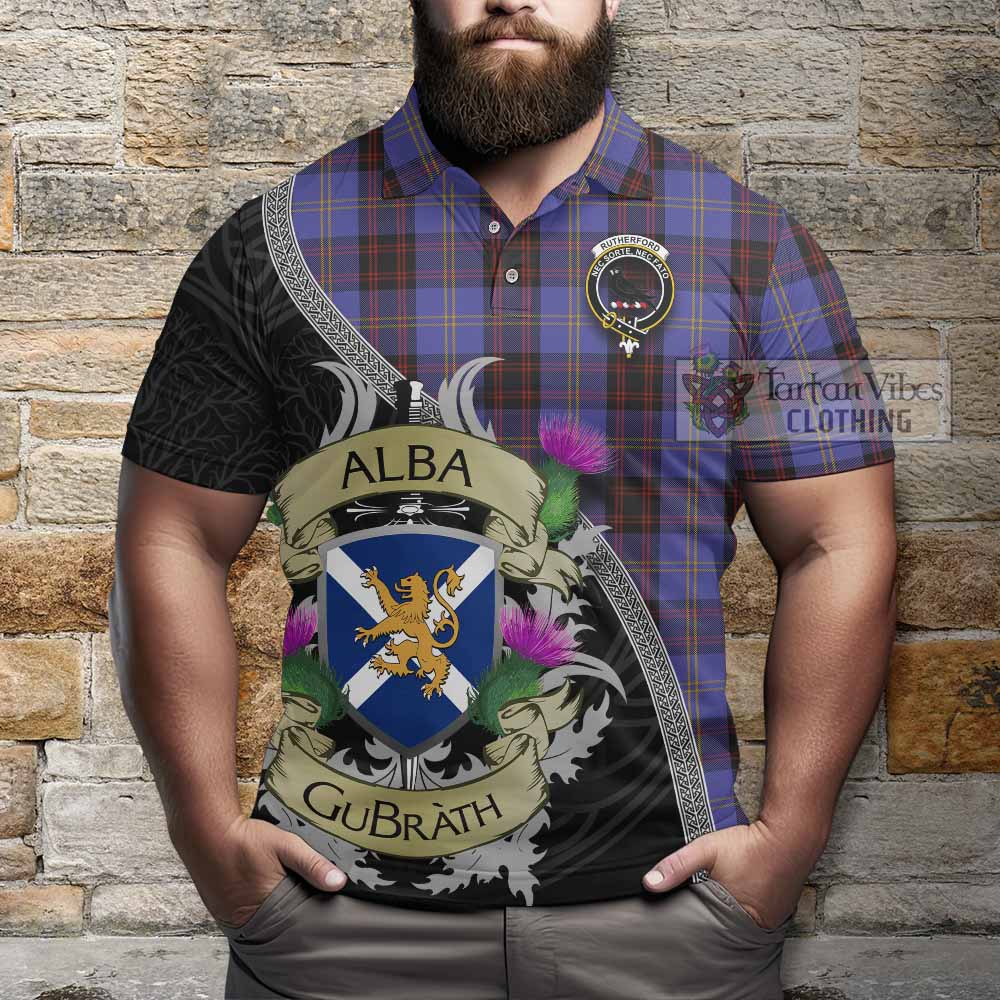 Tartan Vibes Clothing Rutherford Tartan Family Crest Polo Shirt Lion Rampant Royal Thistle Shield Celtic Inspired