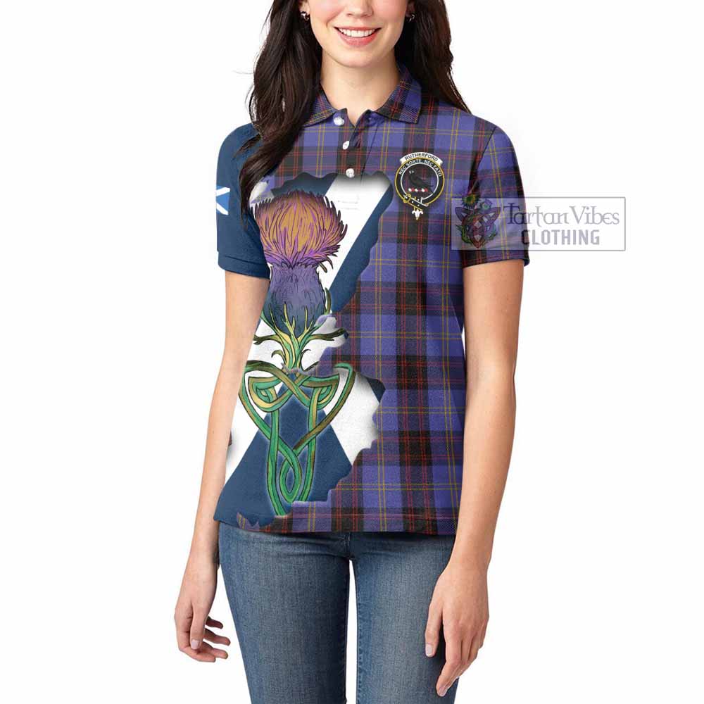 Tartan Vibes Clothing Rutherford Tartan Family Crest Women's Polo Shirt Scottish Thistle Celtic Inspired