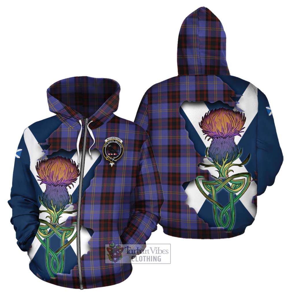 Tartan Vibes Clothing Rutherford Tartan Family Crest Cotton Hoodie Scottish Thistle Celtic Inspired