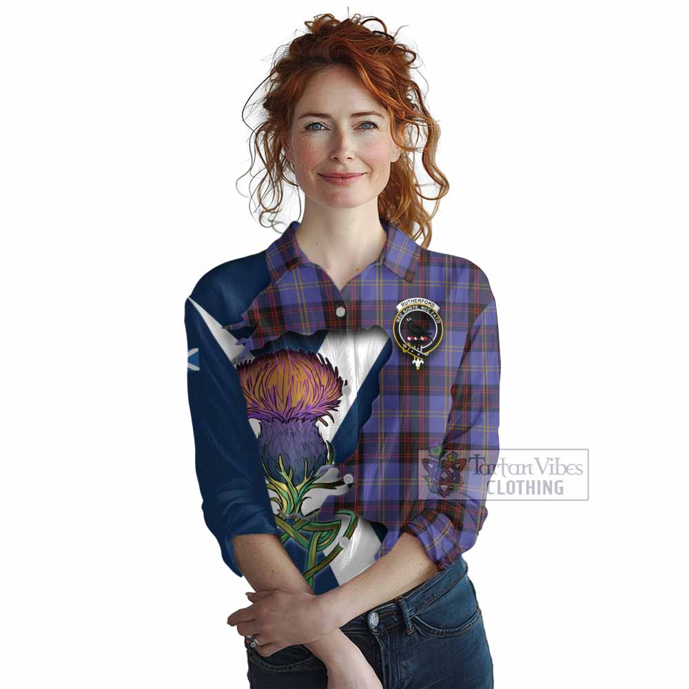Tartan Vibes Clothing Rutherford Tartan Family Crest Women's Casual Shirt Scottish Thistle Celtic Inspired