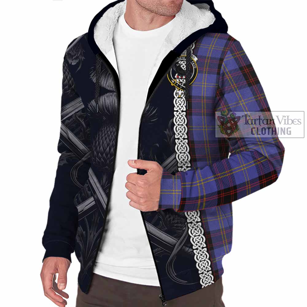 Tartan Vibes Clothing Rutherford Tartan Sherpa Hoodie with Family Crest Cross Sword Thistle Celtic Vibes
