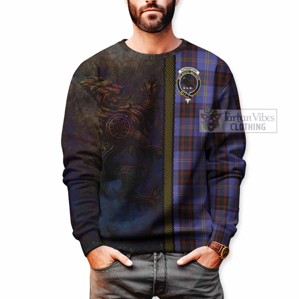 Tartan Vibes Clothing Rutherford Tartan Family Crest Sweatshirt Alba Gu Brath Be Brave Lion Ancient Style