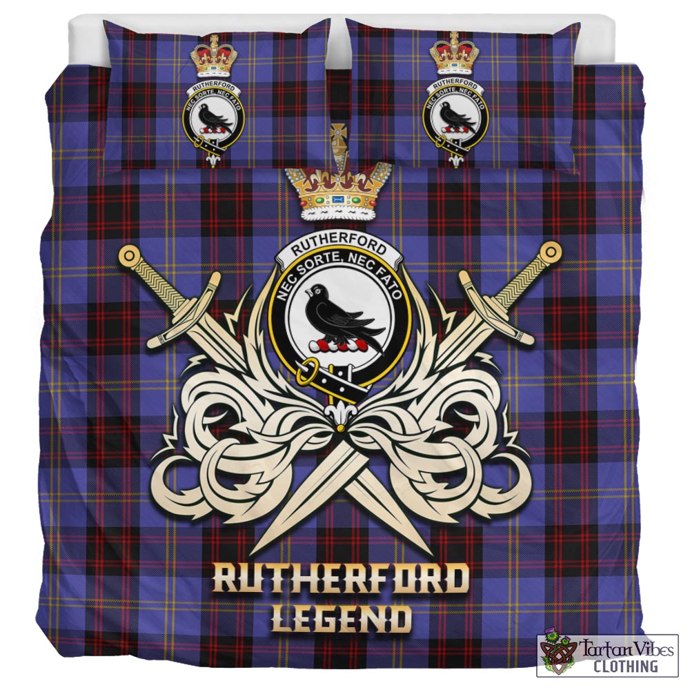 Tartan Vibes Clothing Rutherford Tartan Bedding Set with Clan Crest and the Golden Sword of Courageous Legacy
