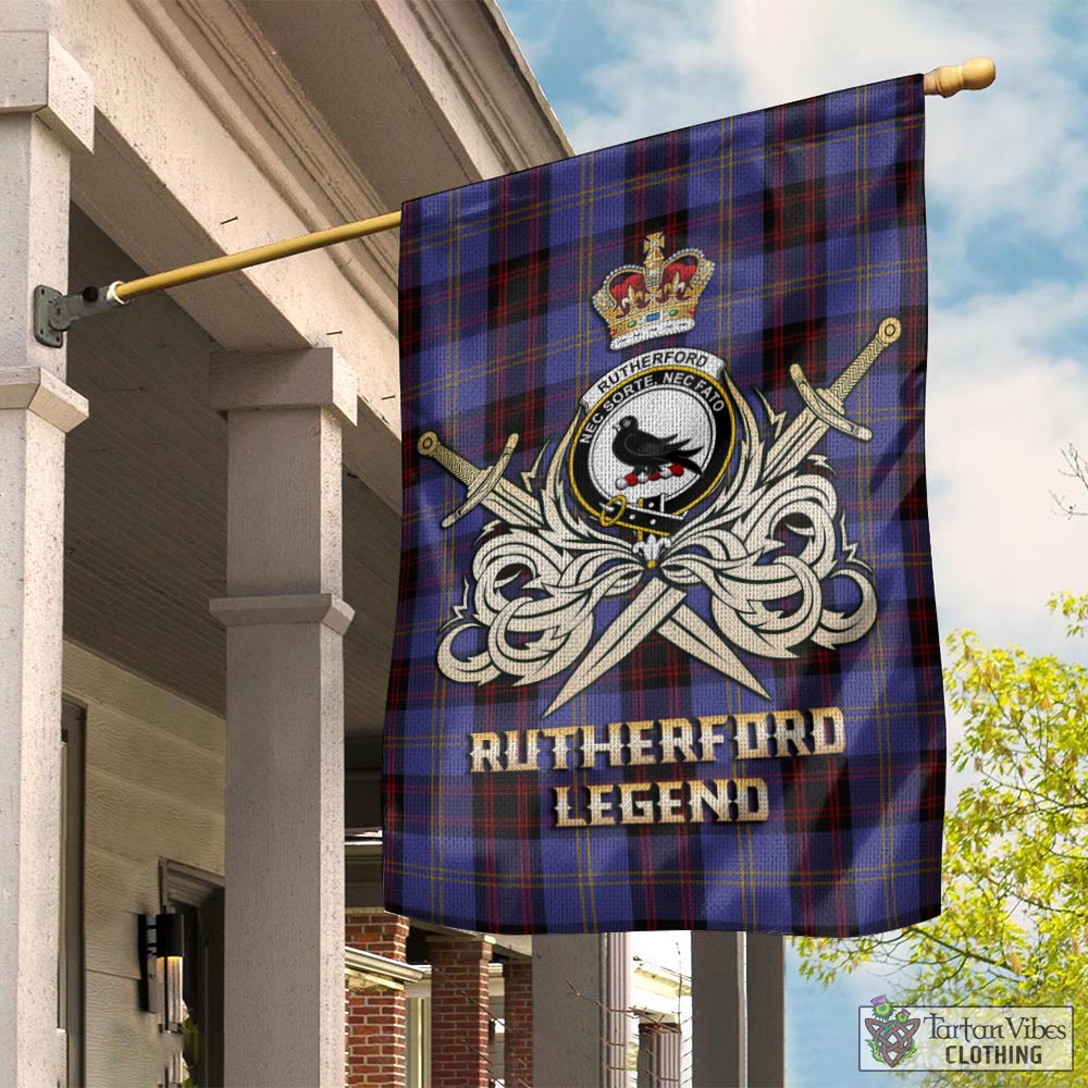 Tartan Vibes Clothing Rutherford Tartan Flag with Clan Crest and the Golden Sword of Courageous Legacy