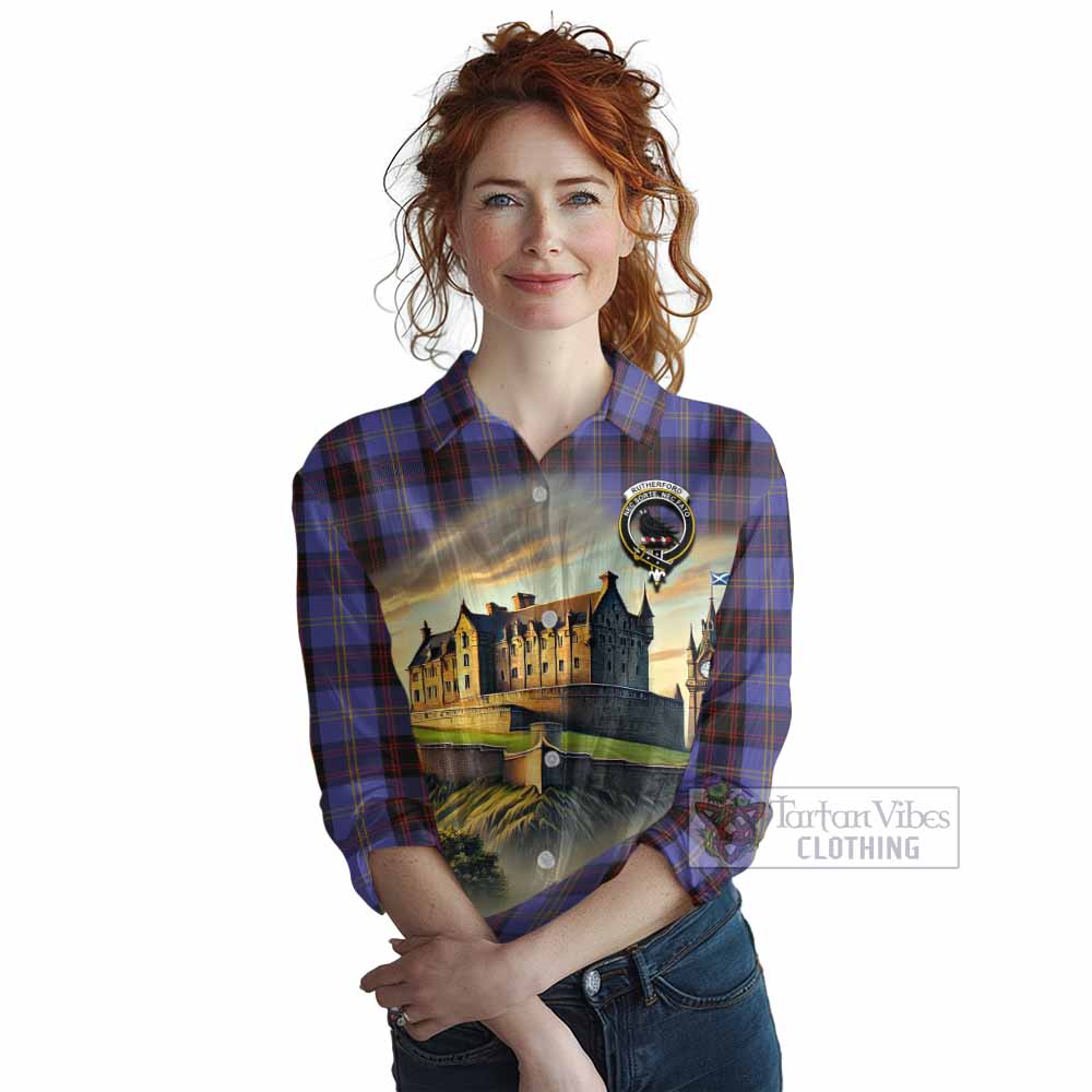Tartan Vibes Clothing Rutherford Tartan Family Crest Women's Casual Shirt with Scottish Ancient Castle Style