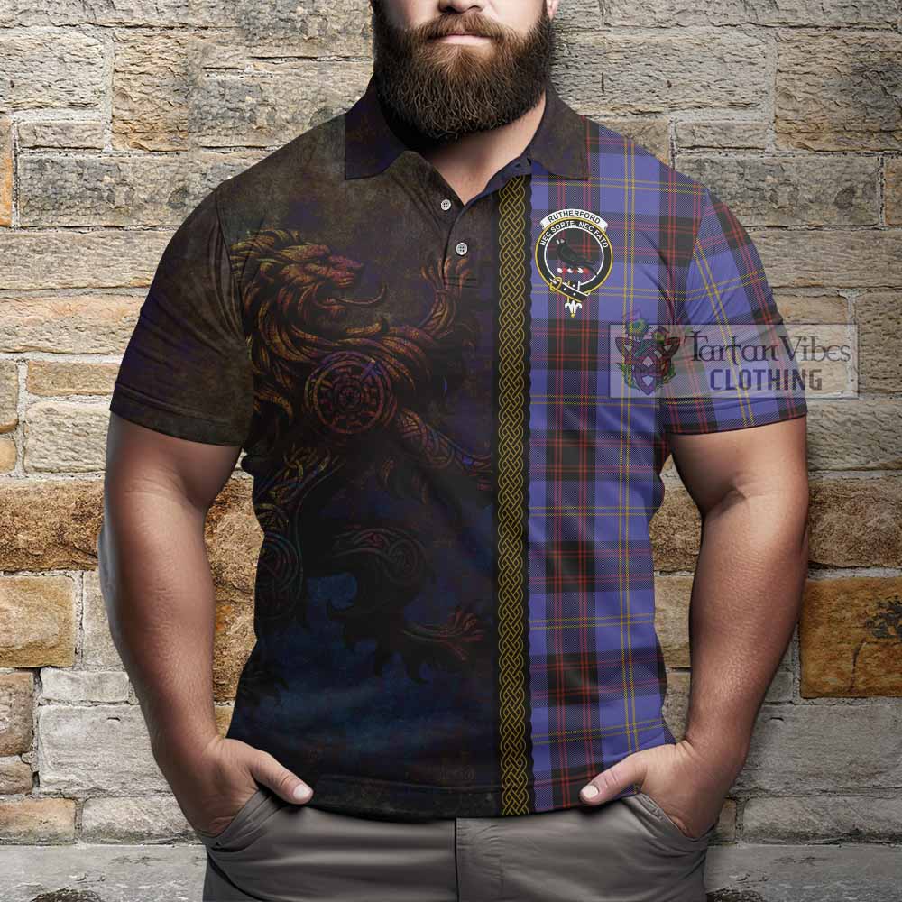 Tartan Vibes Clothing Rutherford Tartan Family Crest Polo Shirt Alba Gu Brath Be Brave Lion Ancient Style