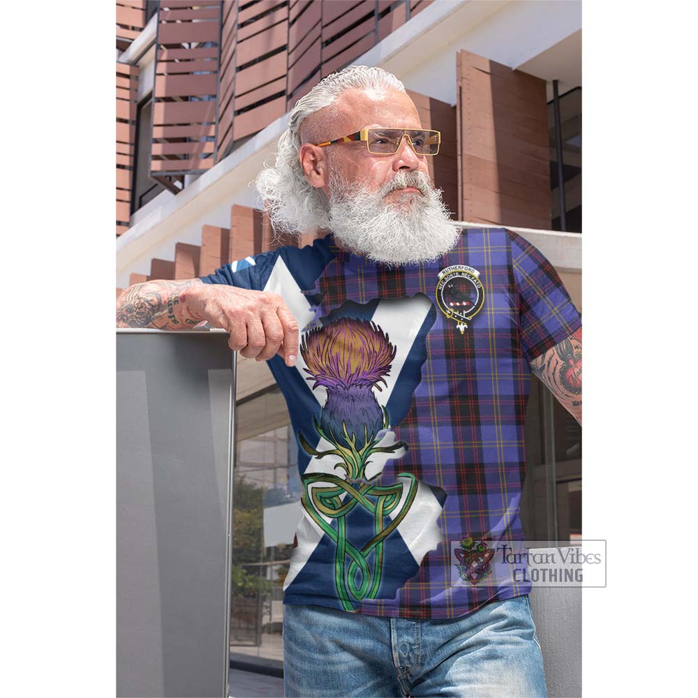 Tartan Vibes Clothing Rutherford Tartan Family Crest Cotton T-shirt Scottish Thistle Celtic Inspired
