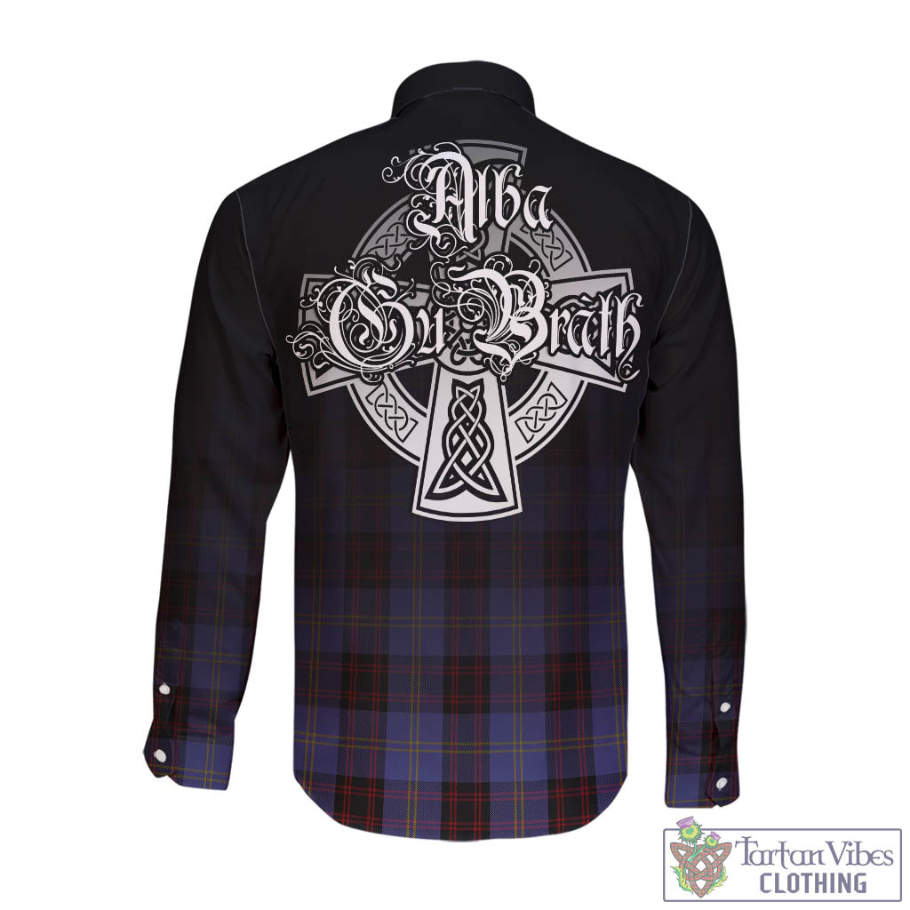 Tartan Vibes Clothing Rutherford Tartan Long Sleeve Button Up Featuring Alba Gu Brath Family Crest Celtic Inspired
