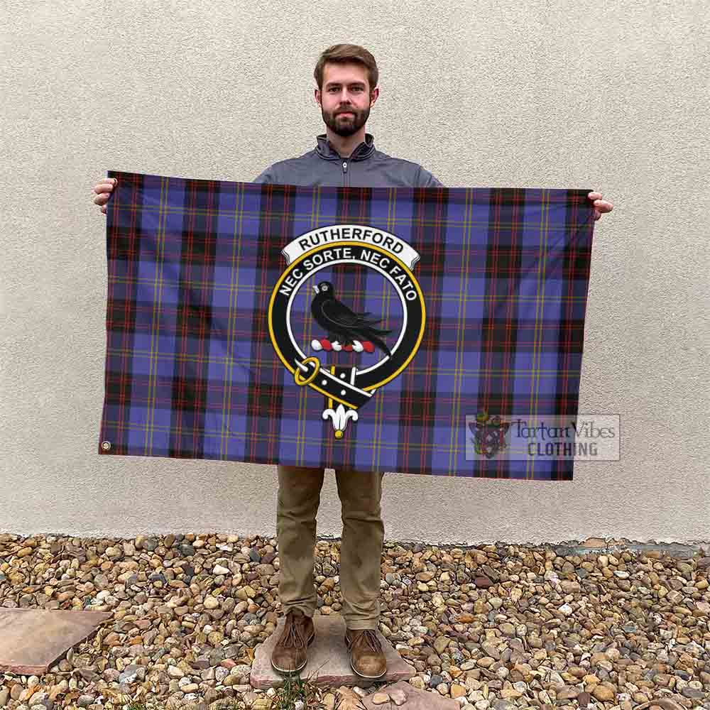 Tartan Vibes Clothing Rutherford Tartan House Flag with Family Crest